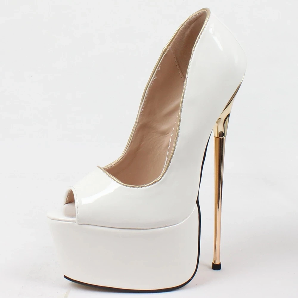 2022 Summer Women Super High Heel Pumps 22CM Thin Heels Peep-toe Flannel Patent Leather Slip-On Lady Sexy Party Nightclub Shoes