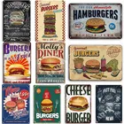 Винтажная металлическая вывеска с гамбургером, жестяной плакат с фаст-фудом, для бара, бистро, кафе, Ретро Декор, настенная наклейка, художественное украшение для кухни, комнаты