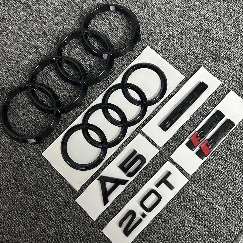 Для AUDI A5 2010-2019 2 шт. 4 кольца логотип ABS черный автомобильный капот передняя решетка