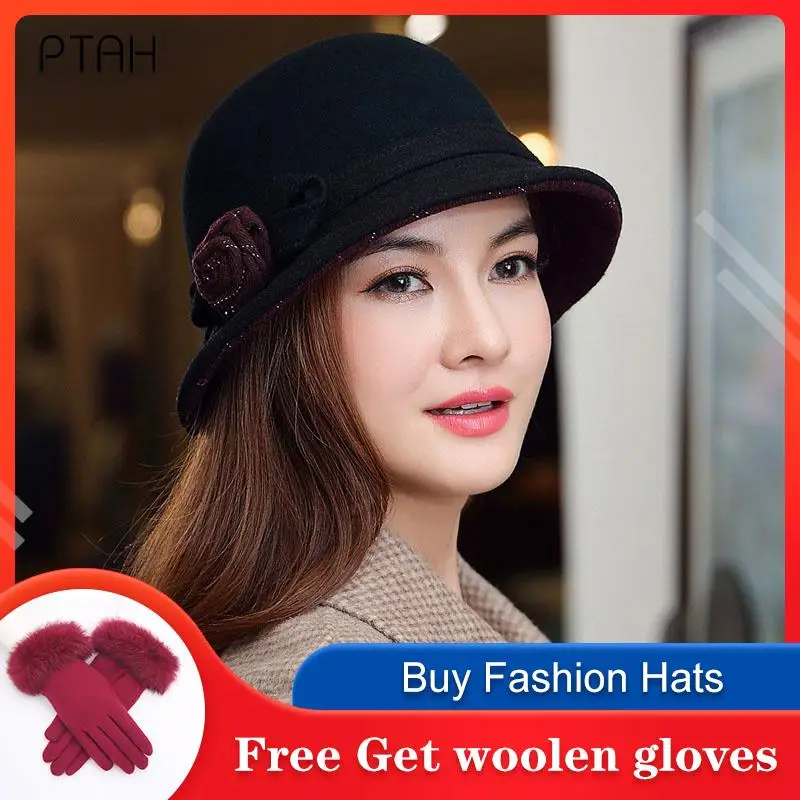 

[PTAH] Модные женские шерстяные шляпы для церкви, Осень-зима, новая теплая шляпа, Женская темпераментная винтажная шляпа в британском стиле, кепка высокого качества