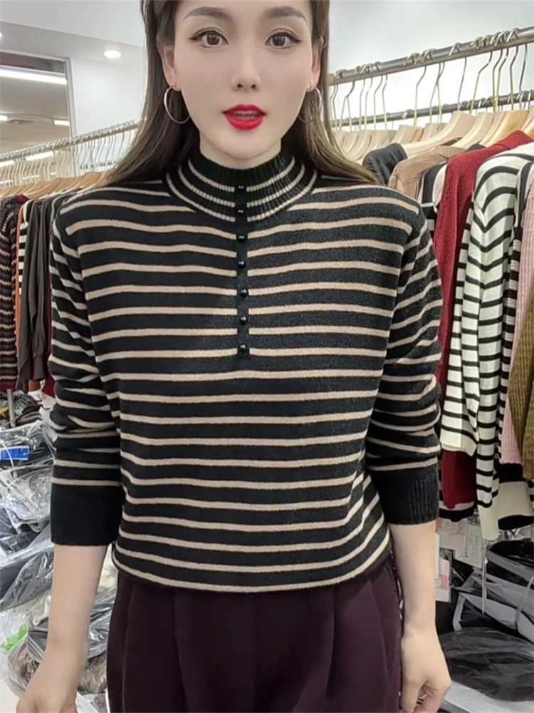 Женский полосатый свитер в стиле ретро вестерн осень 2024 новый корейский женский