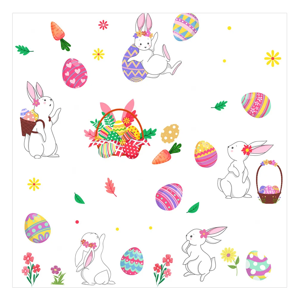

2Pcs Easter Rabbit Egg Cartoon Pattern Static Sticker Window Sticker for Decor