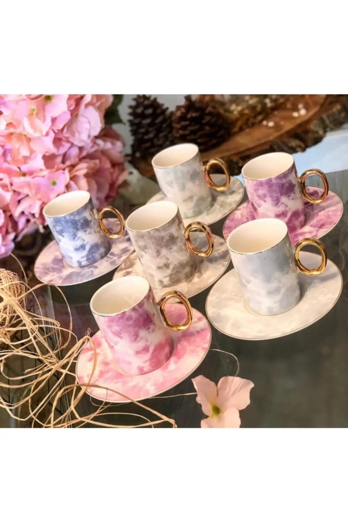 

Amazing Turkish Greek Arabic Coffee & Espresso Cup Set 6 Color Hand Painting Cup Set