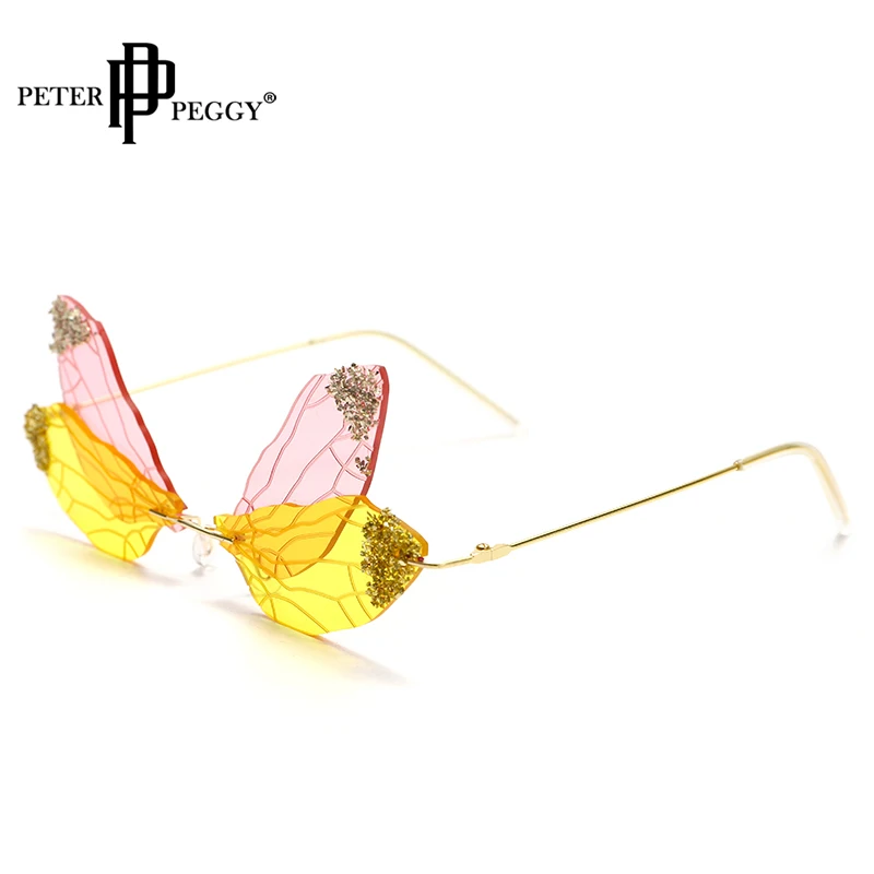 

Punk Rimless Dragonfly Sunglasses Women Luxury Glitter Sun Glasses Men UV400 Ladies Eyewear Rhinestone Frameless Eyeglasses