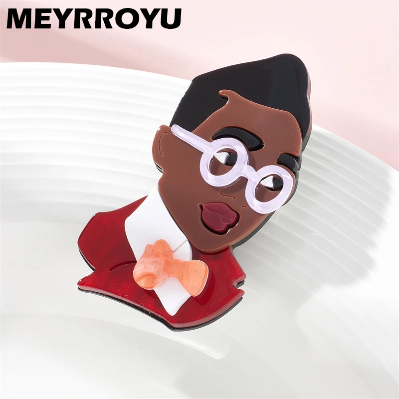 

MEYRROYU Boy Wearing Glasses Shape Brooch for Woman Acrylic Material New Trends Simple Handmade Cute on Bag Clothes Accessories