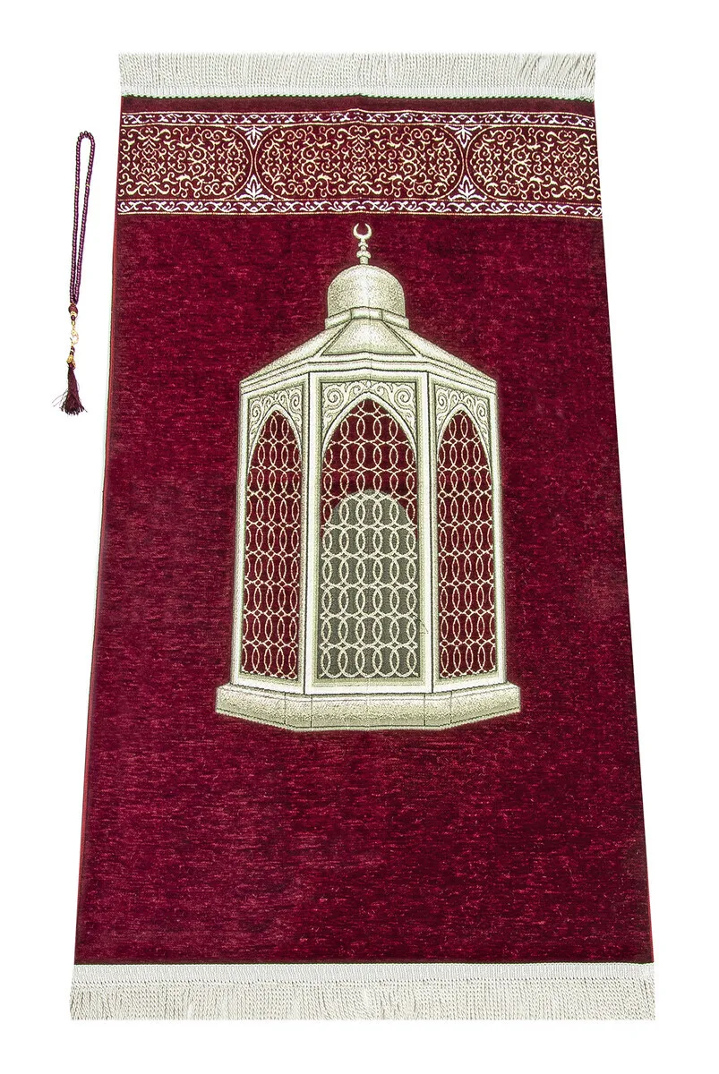 

IQRAH Makamı Abraham Pattern Luxury Chenille Prayer Mat-Burgundy