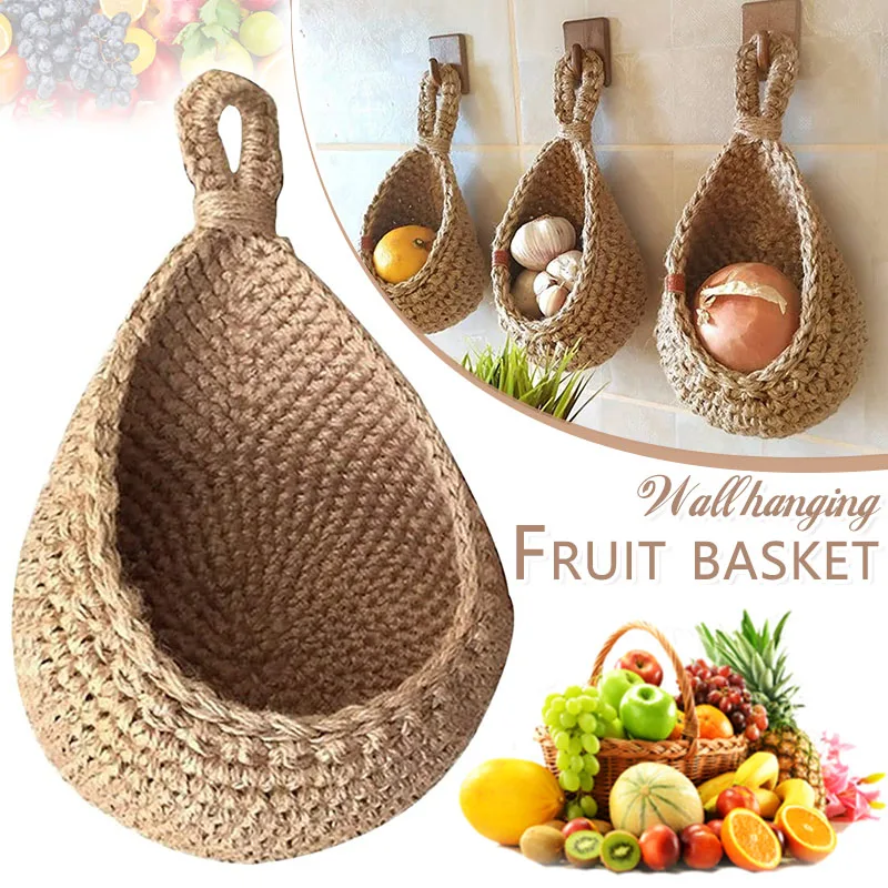 

Hanging Wall Vegetable Fruit Baskets Vintage Handmade Woven Storage Basket For Home Living Room Kitchen Panier Rangement