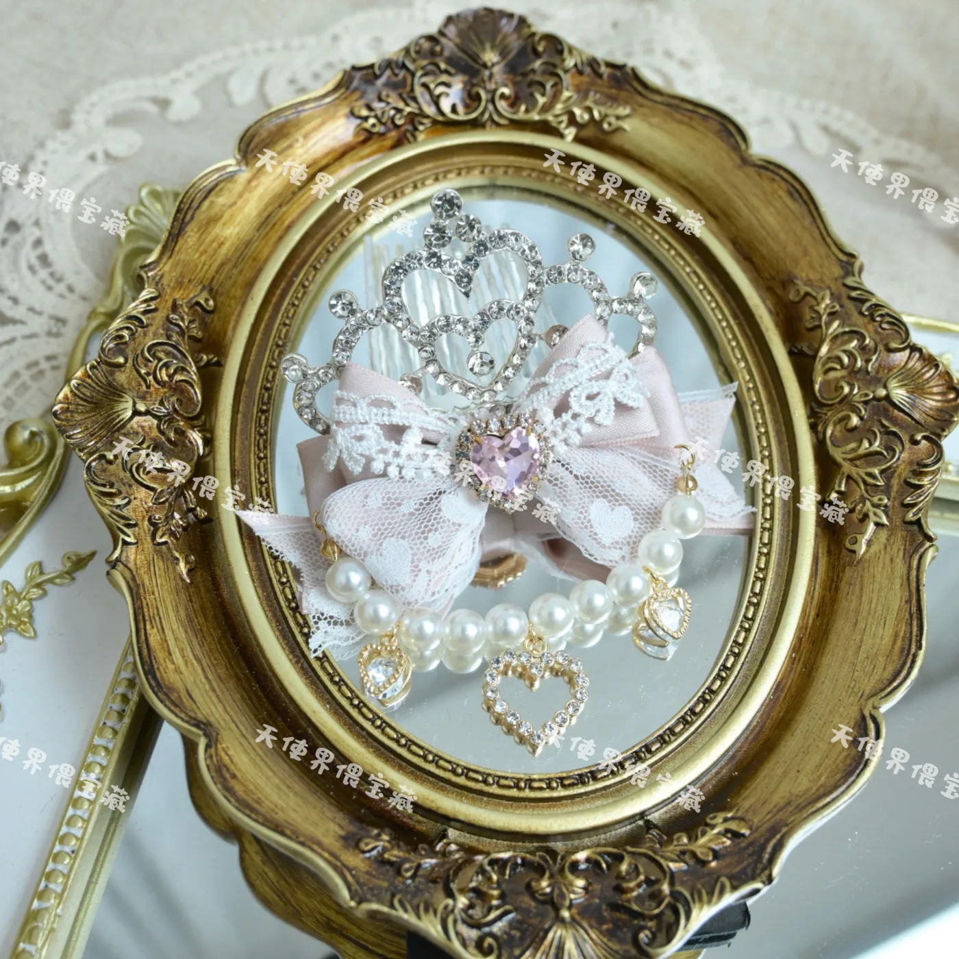 Фото Заколка-гребень для волос Jiraikei Ryousangata Sweet Lolita с жемчужной цепочкой и стразами, альтернативный аксессуар для волос в стиле Kawaii Idol №3