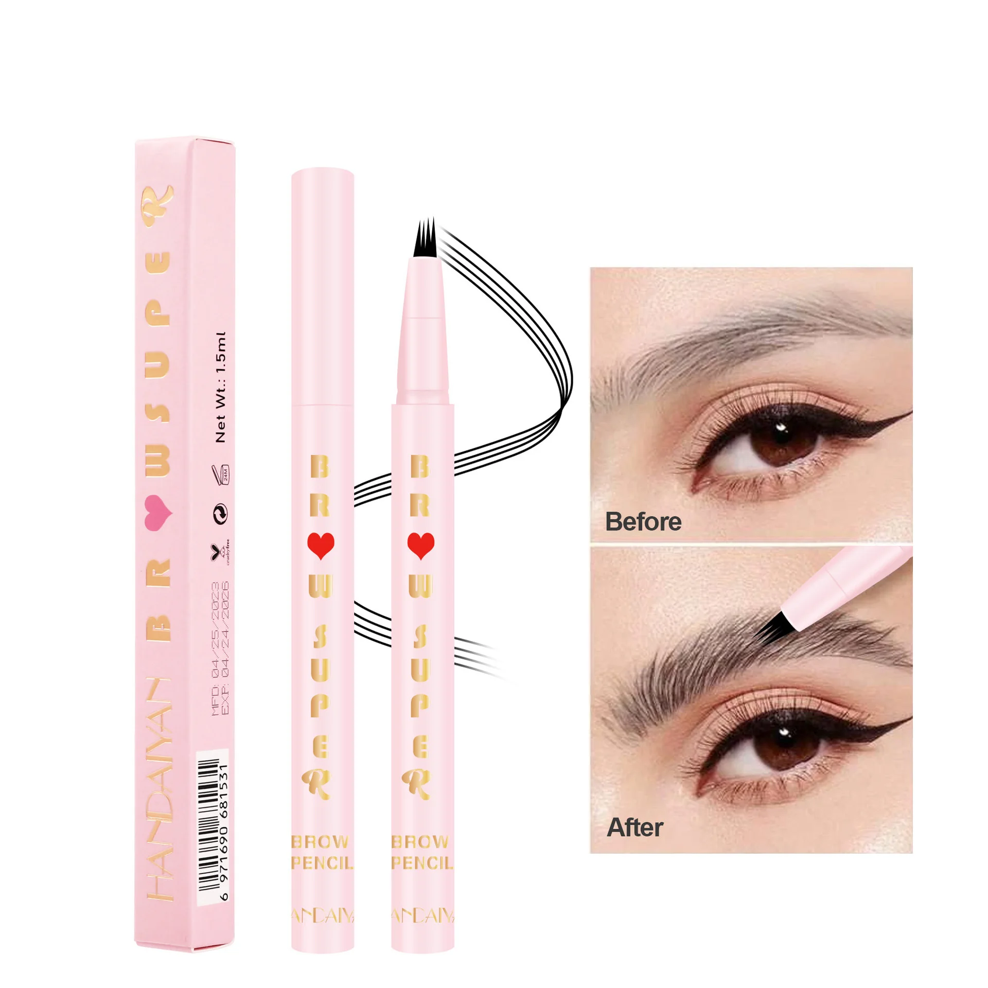 

5 Colors Eyebrow Tattoo Pen 4 Points Fork Tip Liquid Brow Pencil Long Lasting Waterproof 4 Head Fine Sketch Eyebrow Enhancers