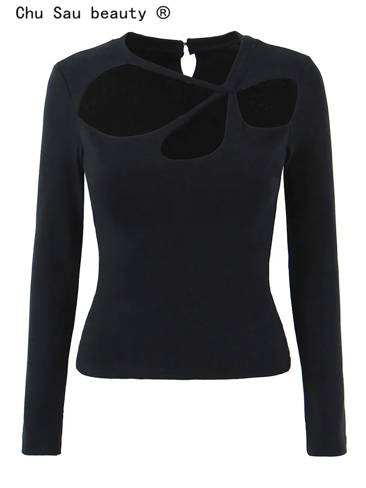 

Новинка весна-лето 2023, винтажная пикантная футболка с асимметричным вырезом и вырезом на талии, укороченный топ для девушек