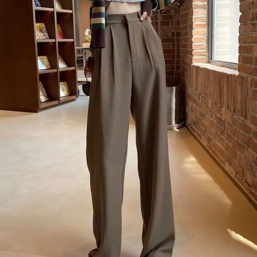

Brown Wide-leg Pants Women's Spring and Autumn New Drape High Waist Straight Casual Pants Loose and Thin Suit Mopping Long Pants