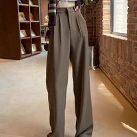 brown wide leg pants womens spring and autumn new drape high waist straight casual pants loose and thin suit mopping long pants