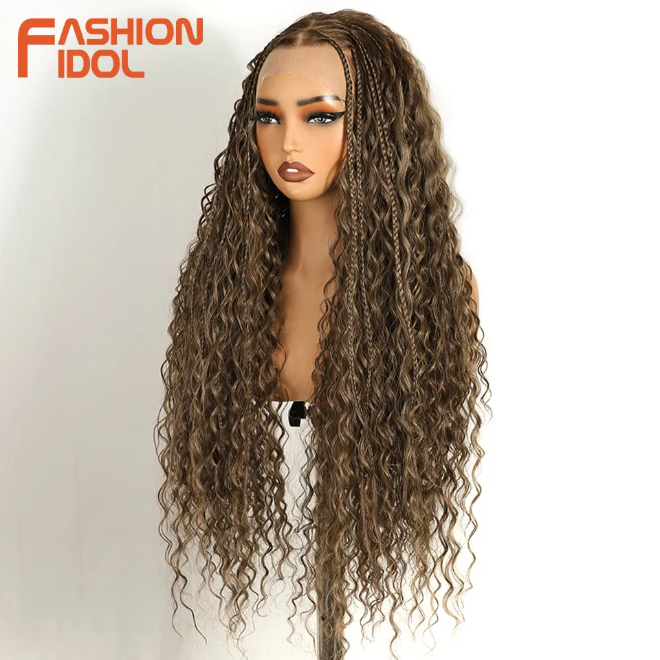 Фото Синтетические коричневые парики FASHION IDOL Twist Box Braided Lace с кружевной вставкой 13X4 для чернокожих женщин, парики Goddess Faux Locs Braids №4