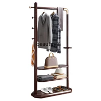 yj New Chinese Style Door Clothes Rack Living Room Entrance Multi-Functional Storage Rack Solid Wood Coat Rack