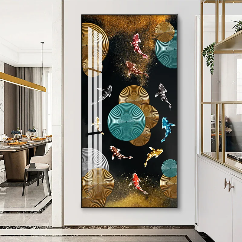 Постеры Fengshui Nine Koi на холсте в китайском стиле роскошные геометрические постеры с