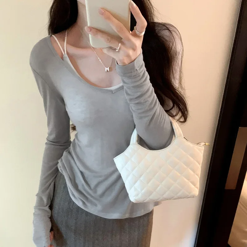 Женская ранняя осень 2024 новый утягивающий топ с v-образным вырезом и длинными