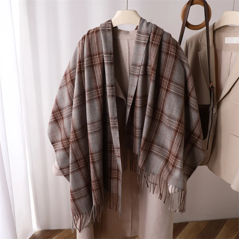 

Classical Fashion Pashmina Scarves Tassel Plaid Scarfs Cashmere Scarf for Women Solid Warm Shawl Wrap Lady Bandana Foulard 2023