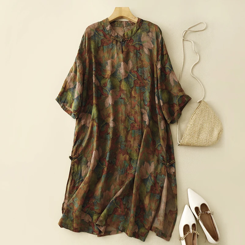 Женская одежда из хлопка и льна Новинка лета 2024 винтажное свободное Повседневное