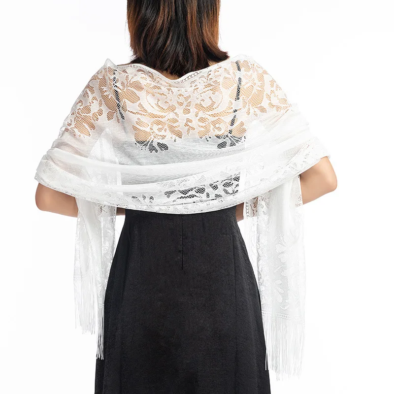 Новый дизайн женское вечернее платье кружевной шарф и шали длинный с кисточками