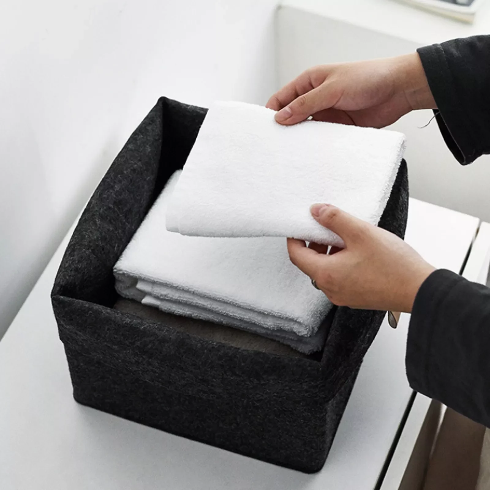

Felt Storage Basket Living Room Tea Table Black Gray Sundries Storage Basket Cloth Felt Storage Box Bedroom Socks Storage