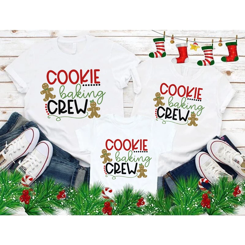 

Funny Cookie Baking Crew Family Mathing Set New Year Christmas T Shirt Men Women Children's Party Clothes Basic Tshirt Xmas Outf