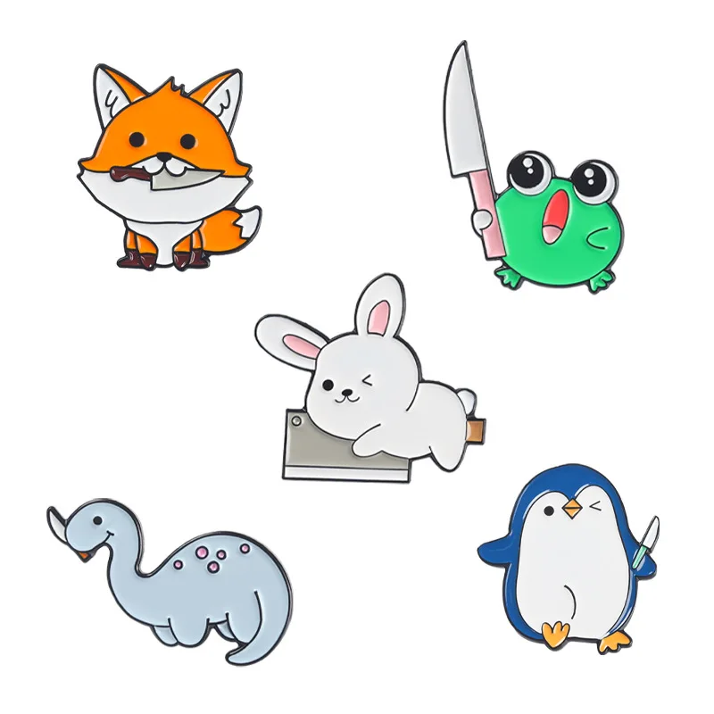 

Frog Rabbit Dinosaur Fox Penguin Knife Shaped Pins Backpack Clothing Accessories Alloy Enamel Lapel Pins Brooches Badge