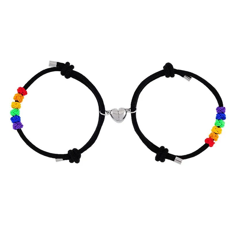 

Charmsmic Colorful Knot Lover Bracelets & Bangles Gay Mens Couple Wedding Magnetic Heart Handmade Make A Wish Card Jewelry