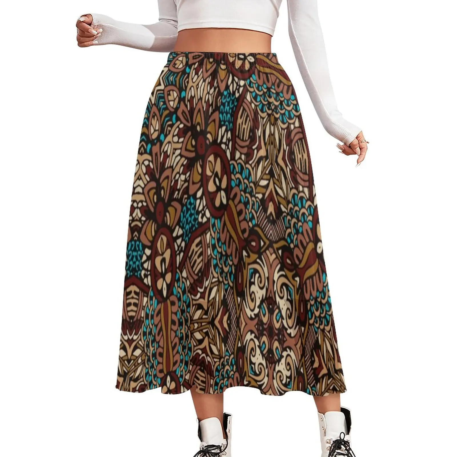 

Bohemia Print Skirt Women Colorful Retro Mandala Cute Boho Skirts Pattern Elastic Waist Harajuku A-line Skirt Big Size 3XL 3XL
