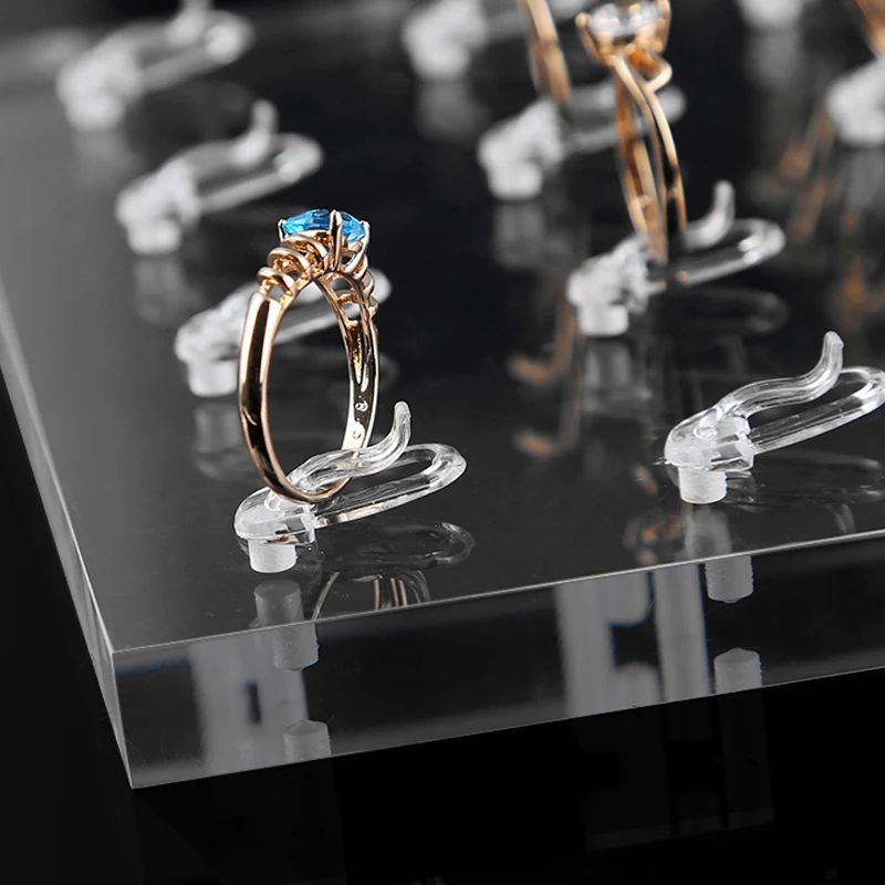 High Quality Square Clear Acrylic 16 Clips Ring Jewelry Shelf Display Stand Rings Holder Show Storage Organizer Rack Case Tray
