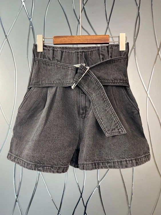 

2022 new women fashion high waist slim belt corset wide leg pants denim shorts 424
