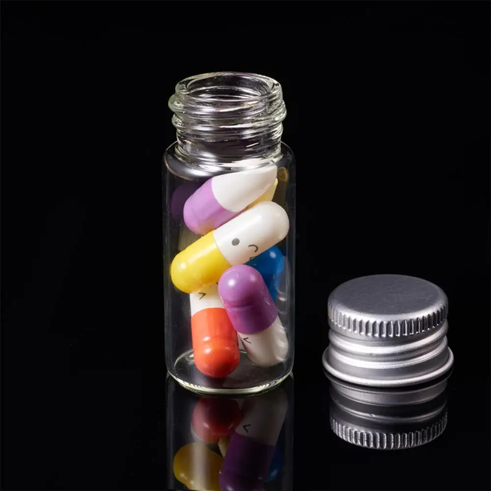 20pcs Mini Clear Glass Bottles 10ml Empty Jars with Screw Aluminum Cap for Spice Beads Craft Parts Storage Vials Jewelry Display