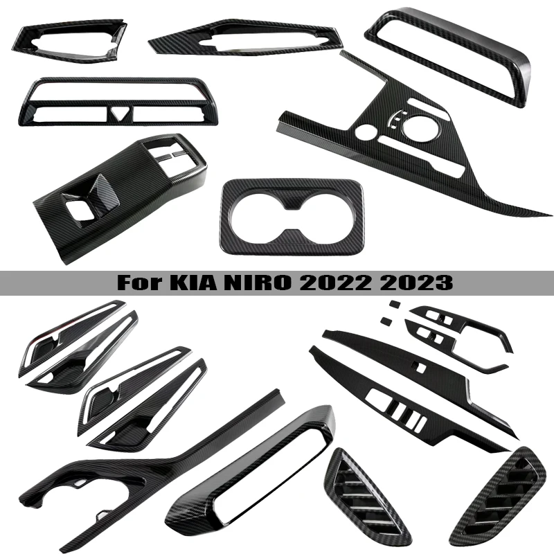 For KIA NIRO 2022 2023 ABS Carbon Fiber Center Console Gear Armrest Box Panel Cover Trim Decoration Stickers Accessories