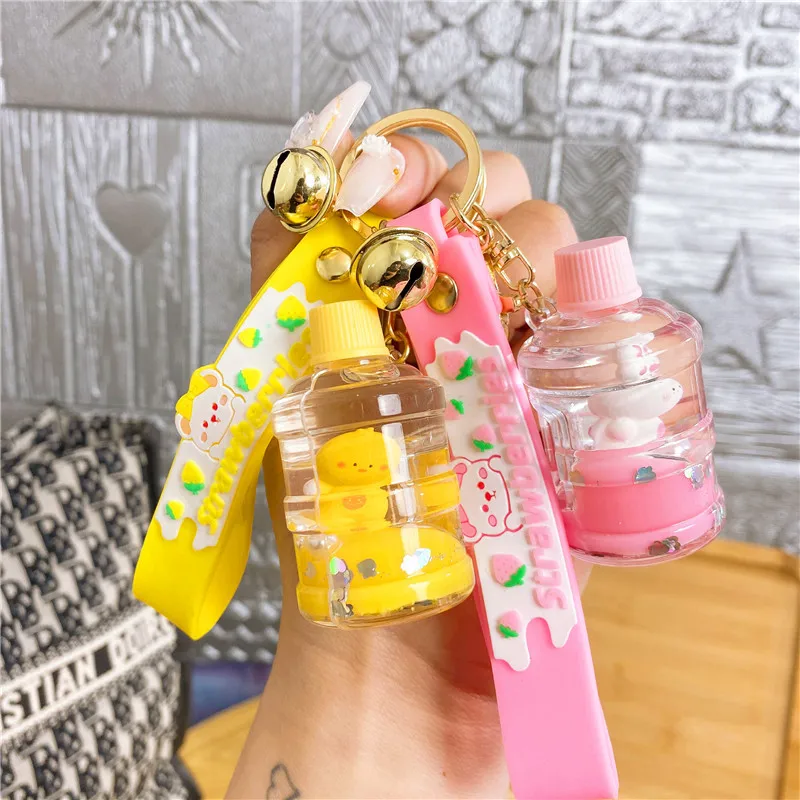 

Creative Liquid Keychain Panda Bunny into Oil Luxury Lanyard Key Ring Chain Pendant Lanyard New Year Gift Jewelry Wholesale