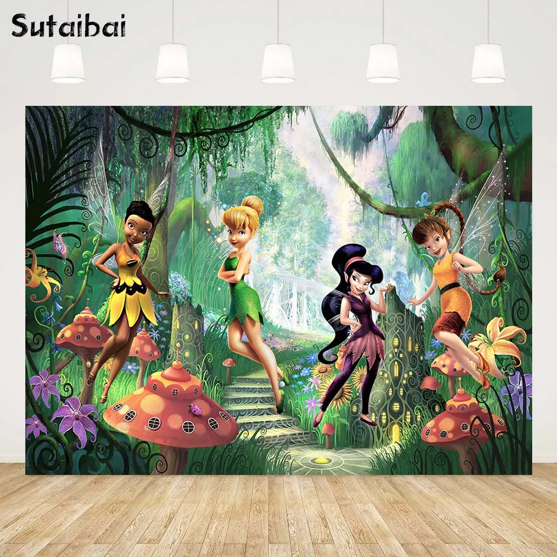 

Tinker Bell Fairy Photo Backdrop Girls Birthday Party Photography Backdrop Disney Decor Banner Poster Photo Booth Backdrop
