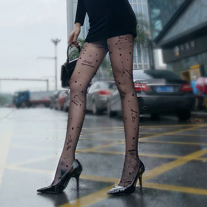 Женские колготки с созвездиями пикантные женские чулки модные черные шелковые