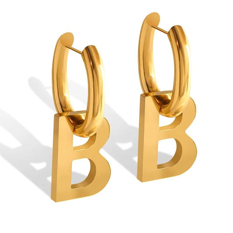 

Gold Letter B Geometric Drop Earrings