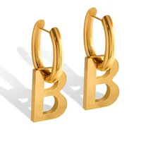 Gold Letter B Geometric Drop Earrings