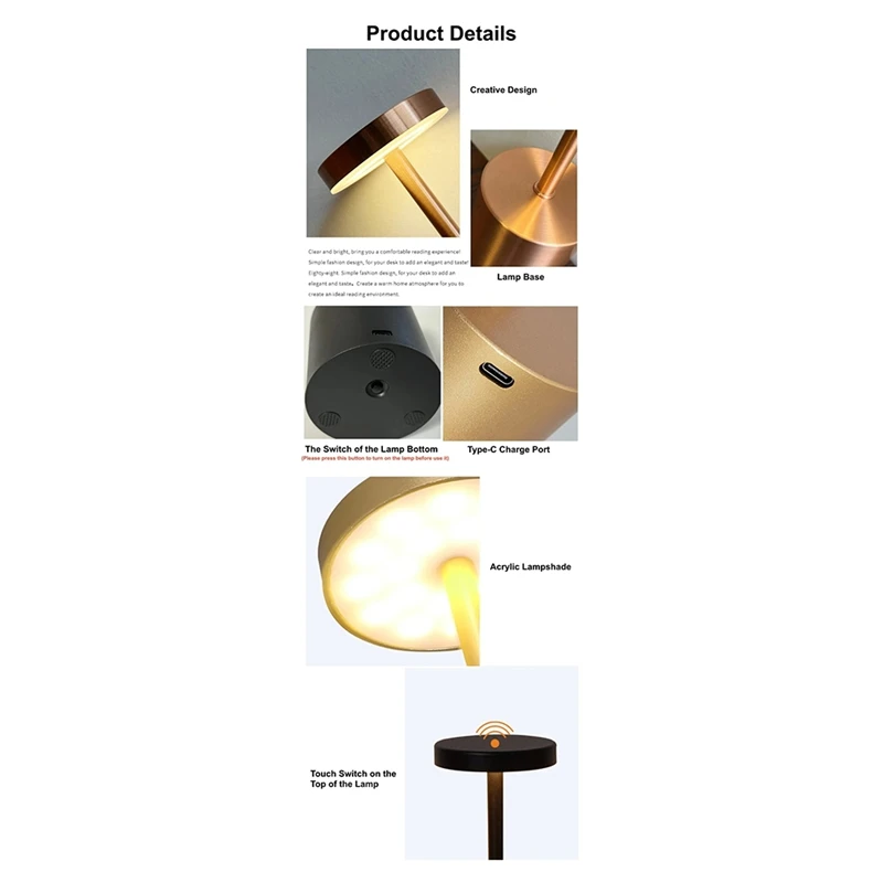Перезаряжаемая настольная лампа Type C сенсорный выключатель прикроватная Ночная