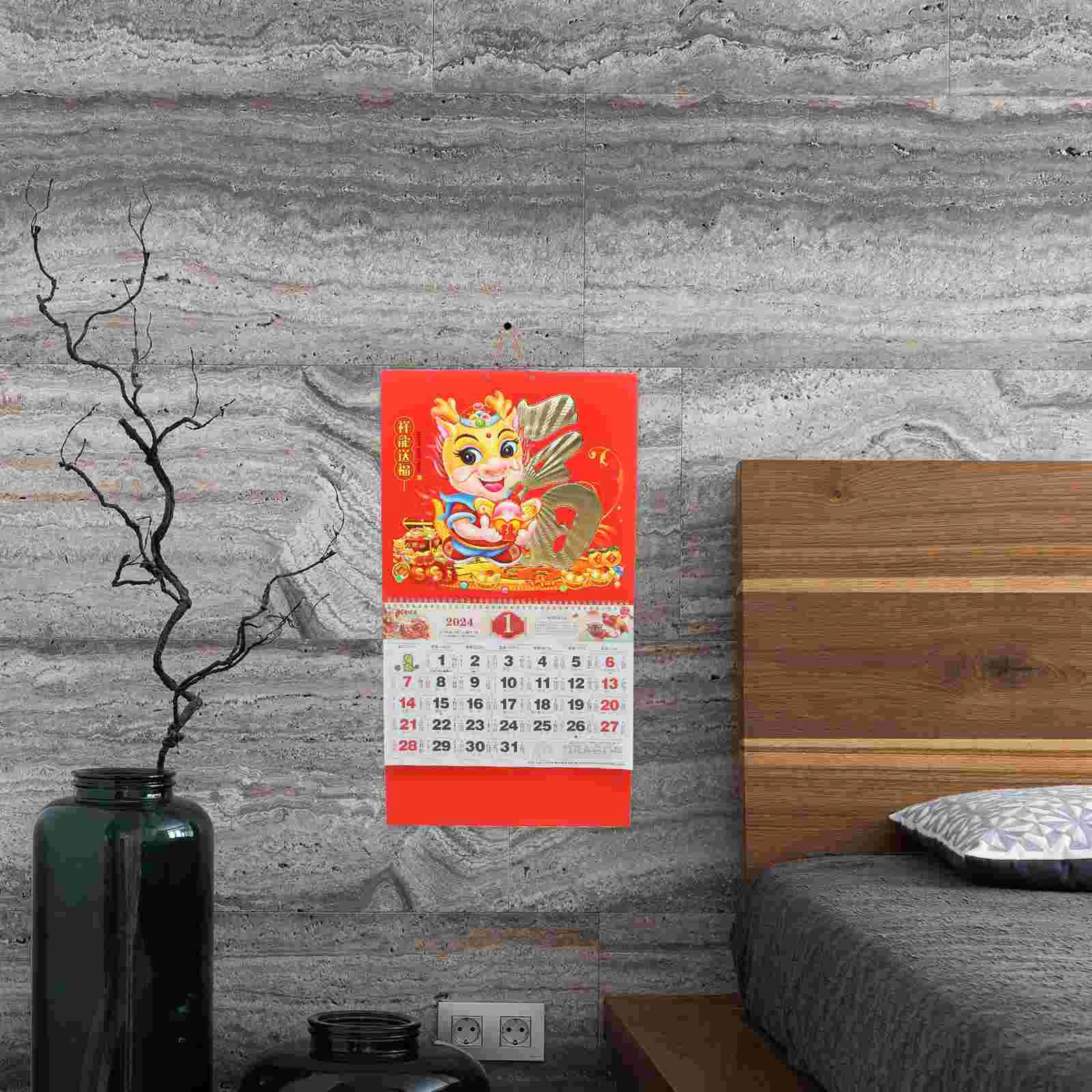 

2024 Wall Calendar Office Hanging Yearly Lunar Calendars Tradition Chinese Planner Paper Monthly Large Advent