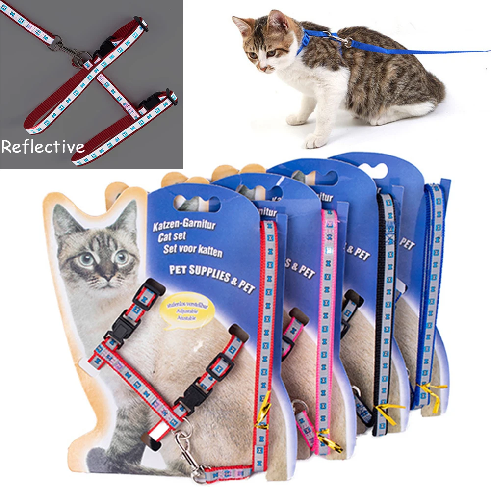 

Reflective Cat Harness Leash Cute Bone Printed Pet Traction Rope Adjustable Kitten Halter Collar Harness Belt Puppy Chest Strap