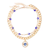 blue devils eye multilayer necklace imitation pearl accessories necklace fashion round diamond pendant metal womens jewelry