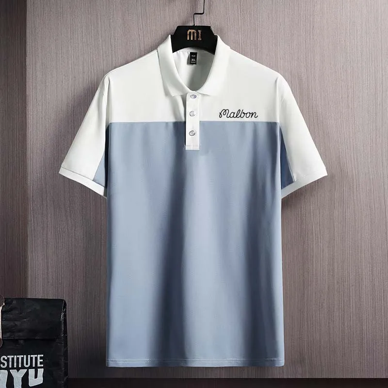 New Men's Solid Polo Wear Shirt Lapel Malbon Short Sleeved Golf Men Fashion Summer Thin Casual Loose Tops Camping Hiking