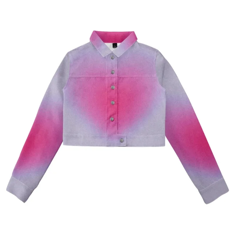 

2022 spring and summer gradient love denim jacket women's jacket new large size fashion solid color loose all-match lapel ladies