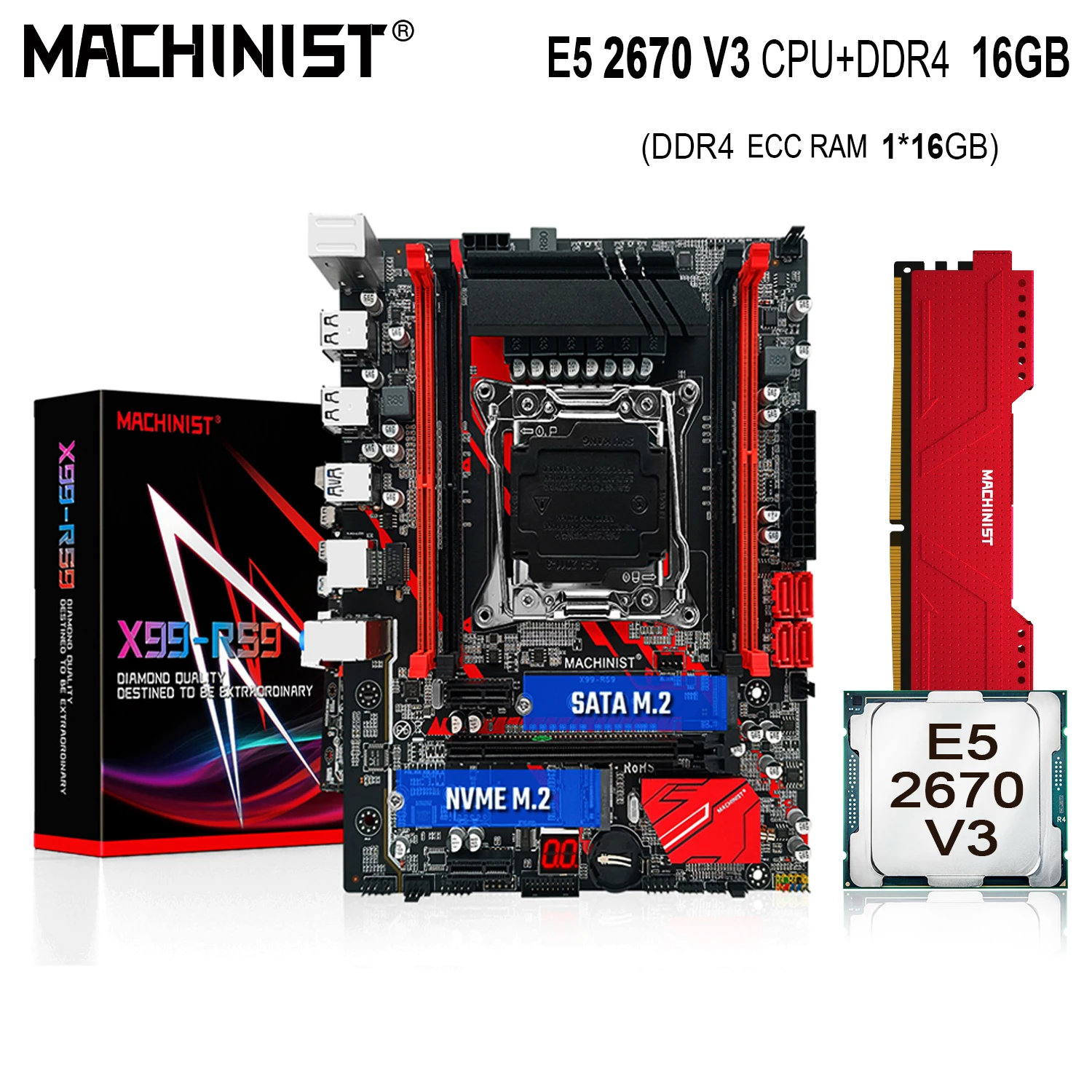 

MACHINIST X99 материнская плата с комплектом Xeon E5 2670 V3 ЦПУ 1x16 Гб DDR4 ECC ОЗУ LGA 2011-3 комплект SSD M.2 SATA 3,0 M-Atx RS9