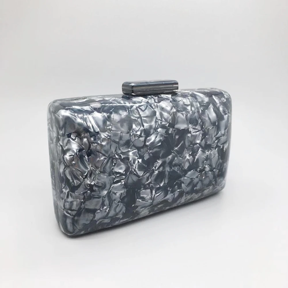 Chic Trendy Black Marble Acrylic Evening Bags Ladies Luxury Elegant Prom Party Clutch New Look Stylish Noble Chain Purse Handbag