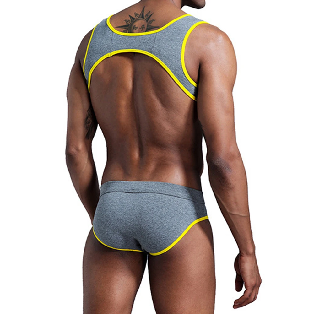 FYXLJJ Sexy Men Muscle Harness Top Briefs Sets Gay Underwear Erotic Tank Tops Briefs Sportwear Suits Male Gym Fitness Undershirt
