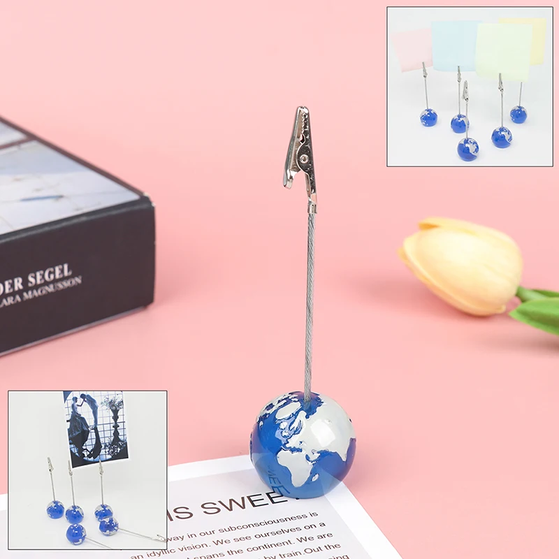 

Earth Photo Holder Photo Clip Memo Card Holder Globe Stand Message Note Clamp Enviromental Caring Gift Blue&Silver