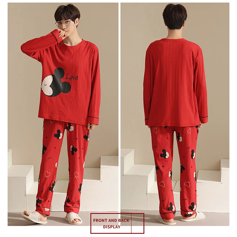 Spring Autumn Cotton Pajamas Sets for Women Couple Cute Cartoon Red Wedding Sleepwear for Sleeping Casual Fashion Pijama Pyjamas