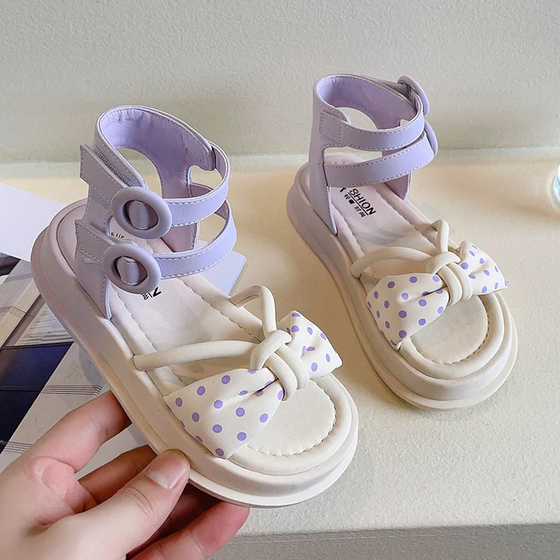 

2023 Girls Sandals Polka Dot Printing Pleated Kids Chic Gradient Sweet Princess Mary Jane Thick Bottom Children Shoes 2023