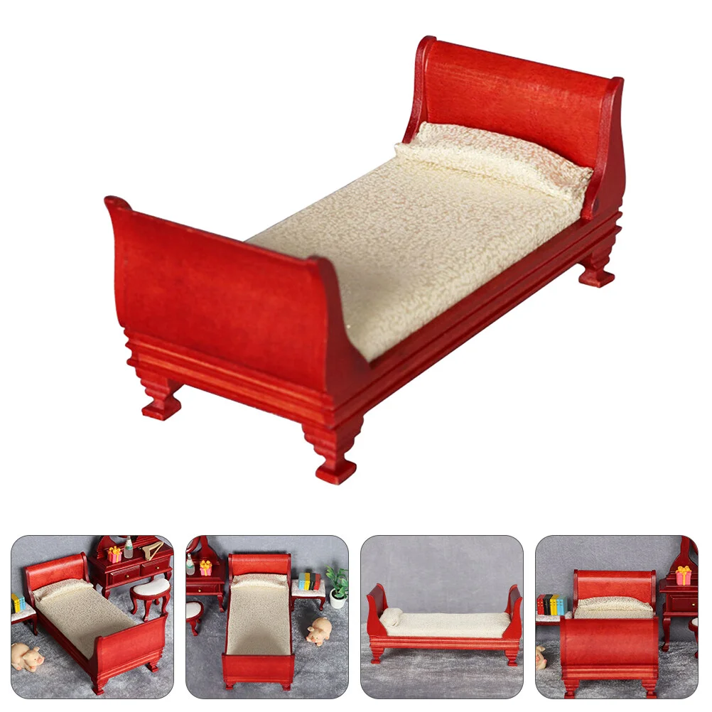 

Wood Furniture Decorations Mini House Furniture Accessory Miniature Wooden Single Bed Ornament